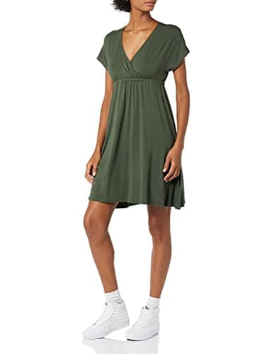 Amazon Essentials Women's Surplice Dress (Available in Plus Size), Dark Olive, Small - Image 1