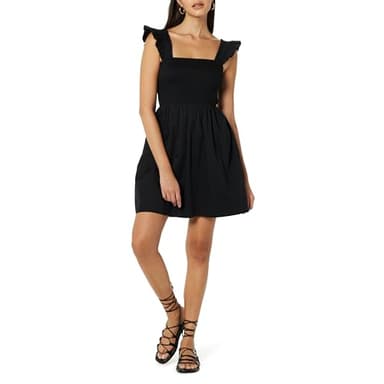 The Drop Women's Kari Ruffled-Shoulder Smocked Mini Dress Black, L - Image 1