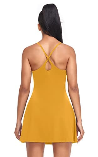 Womens Tennis Dress, Workout Dress with Built-in Bra & Shorts Pockets Exercise Dress for Golf Athletic Dresses for Women Daffodil - Image 3