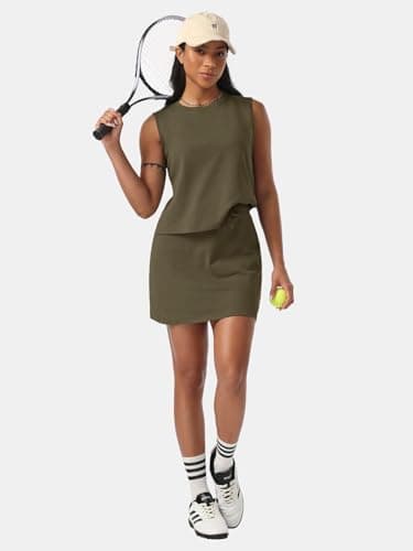 EXLURA Womens Summer 2 Piece Short Skirt Sets Sleeveless Top and Tennis Skorts Dressy Cotton Matching Sweatsuits Outfits 2025 - Image 3