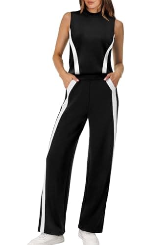 XIEERDUO Two Piece Sets for Women Summer Outfits Women's Clothing Matching Lounge Sets Beach Vacation Essentials Travel Mock Neck Luxury Fashion Track Suits Black M - Image 1