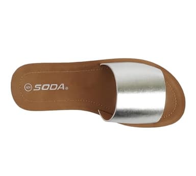 Soda Shoes Efron-S Women Flip Flops Basic Plain Slippers Slip On Sandals Slides Casual Peep Toe Beach (Silver Metallic, us_footwear_size_system, adult, women, numeric, wide, 6) - Image 5