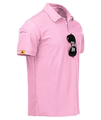 ZITY Mens Polo Shirt Short Sleeve Sports Tactical T-Shirt Athletic Golf Polos Daily Casual Stylish Collared Shirts for Men Pin 5X-Large Pink - Image 1
