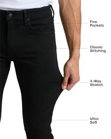 True Classic Mens Jeans – Stretch Jeans for Men, Slim Fit Men’s Stretch Jean - Tapered Skinny Fit, High-Stretch - Black, 38W X 32L - Image 2