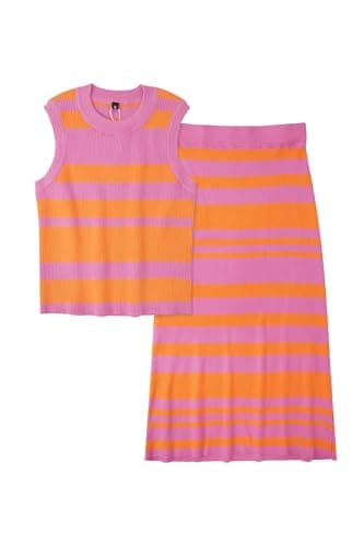 Arach&Cloz Women's 2025 Spring Bodycon Dresses Summer Vacation Beach Outfits Two Piece Sets Tank Top and Midi Skirt Knit Suits (Dark Orange Pink,S) - Image 7