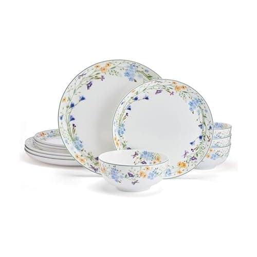 Mikasa Quinn Lightweight Bone China 12 Piece Dinnerware Plate Bowl Set, Service for 4 - Image 1