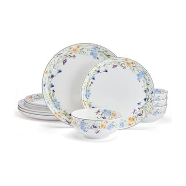 Mikasa Quinn Lightweight Bone China 12 Piece Dinnerware Plate Bowl Set, Service for 4 - Image 1