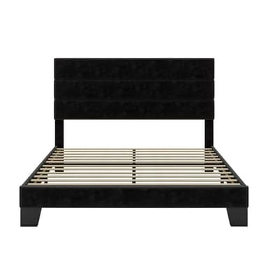 SHA CERLIN Full Platform Bed Frame with Velvet Upholstered Headboard, Mattress Foundation with Strong Wooden Slats Support, No Box Spring Needed, Black - Image 9