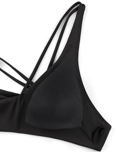 CRZ YOGA Womens V Neck Bikini Tops Twist Front Triangle Sexy Bathing Suit Criss Cross Back Swimsuit Padded Black Large - Image 6