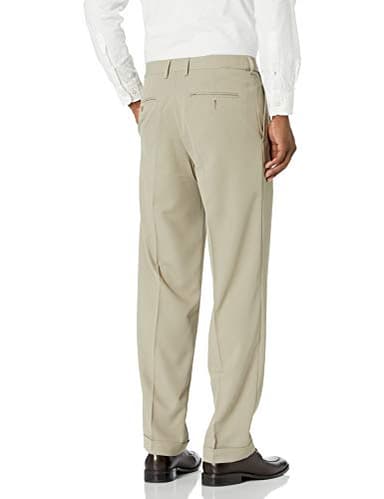 Haggar mens Mynx Gabardine Hidden Expandable Waistband Classic Fit Front Pleated dress pants, Tan, 44W x 32L US - Image 2