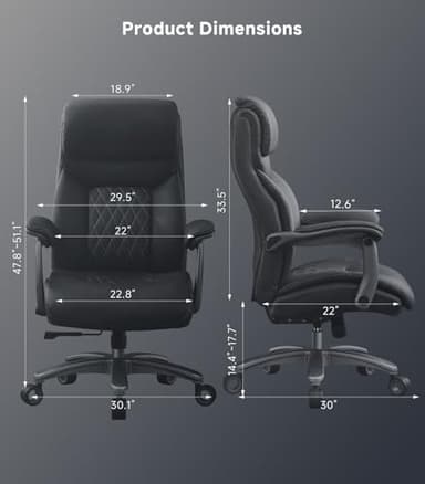 Big and Tall Office Chair with Wide Area Armrest, 600LBS PU Leather Executive Chair, Adjustable Lumbar Support 3'' Double Space Wheel, Managerial Home Desk Heavy Duty Office Chair (Black-A) - Image 2