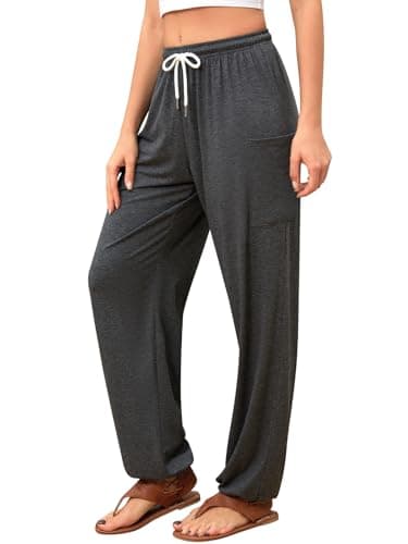 QIANXIZHAN Women's Harem Pants, Hippie Palazzo Pants Boho Joggers Yoga Clothes with Pockets Dark Grey 2XL - Image 1