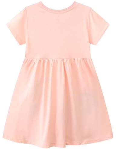 FreeLu Girls Cute Cartoon Appliques Dress Cotton Short Sleeve Summer Dresses Jersey Playwear(7T,Butterfly Sunflower Pink) - Image 2