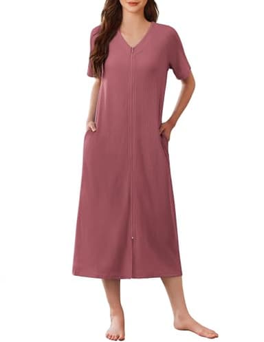 Ekouaer Zip Up Robe for Women Long Housecoat Waffle Knit Bathrobes Cozy Full Length Nightgown with Pockets(Gray Purple, 3X-Large) - Image 1