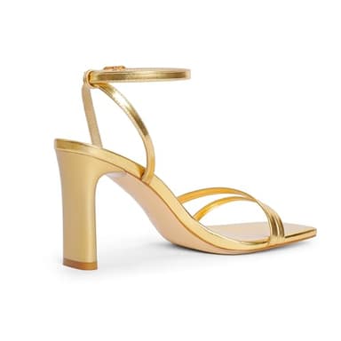Modatope Womens Gold Sandals Square Open Toe Block High Heels Strappy Ankle Strap Sandals Comfort Dress Party Shoes Size 10 - Image 3