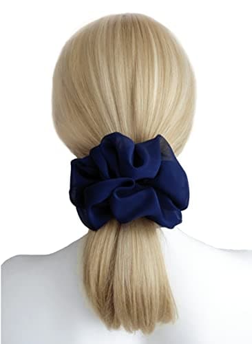 38 Colors Available, Big Scrunchies for Hair, Soft Cheer Chiffon large Ponytail Holder, Cute Birthday Gift for Women Girl Teen, Holiday Accessory (Midnight Navy Blue) - Image 2