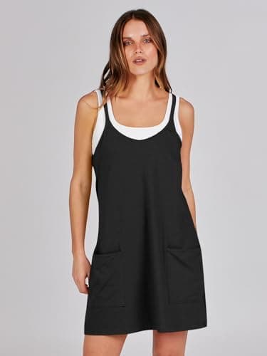 ANRABESS Women Athletic Dress Summer Tennis Workout Active Sports Mini Romper Dress Built in Shorts Travel Vacation Clothes Black X-Large - Image 3