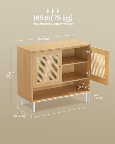 VASAGLE Natural Rattan 3-Tier Shoe Cabinet, 16 Pair Shoe Storage Cabinet, Boho Style Shoe Organizer with Height-Adjustable Shelves and Steel Legs, for Entryway, Closet, Hallway, Oak Beige ULBC049N01 - Image 3