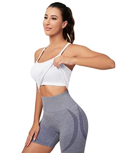 MathCat Workout Tank Tops for Women with Built in Bra, Sleeveless Gym Tops Seamless Racerback Athletic Yoga Shirts White - Image 3