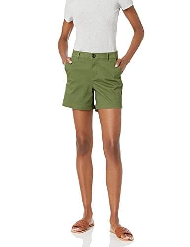 Amazon Essentials Women's Mid-Rise Slim-Fit 5 Inch Inseam Khaki Short (Available in Straight and Curvy Fits), Olive, 18 - Image 1
