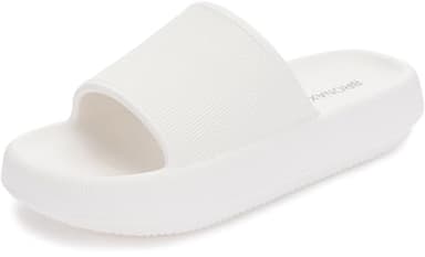 BRONAX Slides for Women and Men Lightweight Open Toe Sandles Female Bathroom Soft Pillow Slippers House Sandals Comfy Cushioned Thick Sole 42-43 White - Image 1