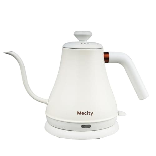 Mecity Electric Kettle Stainless Steel Gooseneck Water Kettle Water Boiler for Pour Over Coffee Fast Heating, Auto Shut Off, 27 fl oz, 1000W, Milk White - Image 1