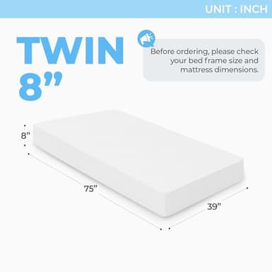 Neo Sleep 8 Inch Twin Cooling Gel Memory Foam Mattress Medium Firm CertiPUR-US Certified Foam, Mattress in a Box Enhanced Pressure Relief Removable Soft Cover No Fiberglass (Twin, 8 in) - Image 2
