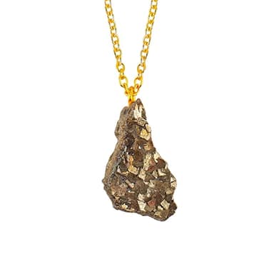 TGH Raw Pyrite Stone Pendant Necklace, Crystal Pendant 10-20 mm, Necklace for Women, Raw Crystal Jewelry, 16 + 2 Inches Adjustable Gold Plated Chain, Valentine Day Gift (Pyrite) - Image 1
