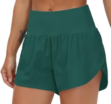 THE GYM PEOPLE Womens High Waisted Running Shorts Quick Dry Athletic Workout Shorts with Mesh Liner Zipper Pockets Dark Green - Image 6