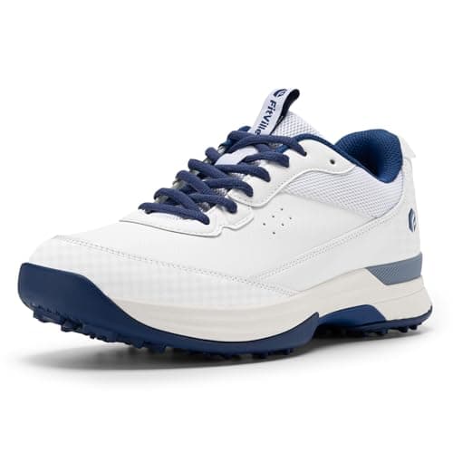 FitVille Extra Wide Golf Shoes Men Professional Outdoor Water Resistant Golf Shoes for Course with Spikes(White Blue, 10.5 X-Wide) - Image 1