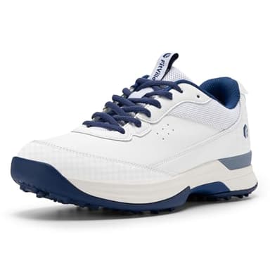 FitVille Extra Wide Golf Shoes Men Professional Outdoor Water Resistant Golf Shoes for Course with Spikes(White Blue, 10.5 X-Wide) - Image 1