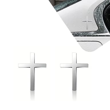 3D Christian Cross Car Decal - Metal Jesus Stickers for Cars, Trucks, SUV, Bible Religious Auto Emblem, Waterproof Chrome Silver Adhesive Backing (Silver*2) (Silver) - Image 1