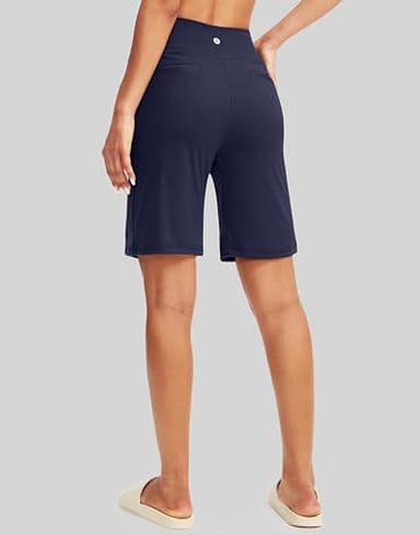 SANTINY Women's 9" High Waisted Bermuda Shorts with 4 Pockets Knee Length Long Shorts for Women Workout Athletic Casual(Purplish Blue_XXXL) - Image 2