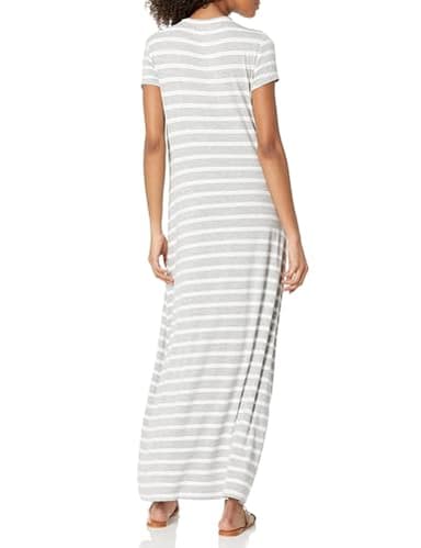 Amazon Essentials Women's Short-Sleeve Maxi Dress, Flowy, Grey Heather French Stripe, Large - Image 3