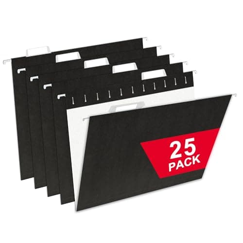 Black Hanging File Folders,25 Packs Letter Size File Folder,Designed for Bulky Files,Filing Cabinet,1/5 Adjustable Tabs for Office,School,Home - Image 1