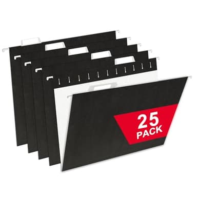 Black Hanging File Folders,25 Packs Letter Size File Folder,Designed for Bulky Files,Filing Cabinet,1/5 Adjustable Tabs for Office,School,Home - Image 1