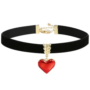 Red Heart Necklace for Women Black Velvet Choker Valentines Jewelry Halloween Costume Accessories for Queen - Image 1