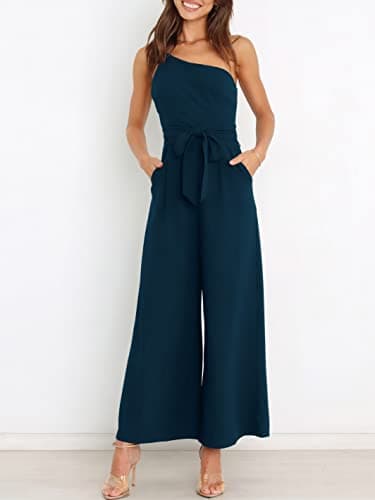 ANRABESS Women Summer Dressy Jumpsuits One Shoulder Sleeveless Casual Wide Leg Pants Romper Jumper 2025 Trendy Fall Outfits Navy Blue Medium - Image 5