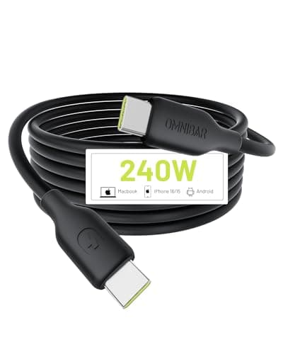 Omnibar Silicone USB C to USB C Cable (6FT, Black), 240W USB C Fast Charging Cable, USB Type C Charger Cord for iPhone 16 15 Samsung S25 S24 iPad MacBook Pro Laptop Tablet Switch Steam Deck PS5 GoPro - Image 1