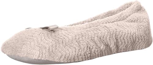 Isotoner Women's Diamond Microterry Gemma Ballerina Slippers with Memory Foam Comfort and Non-Slip Sole Ballet Flat, Taupe Chevron, 6.5-7. 5 - Image 1