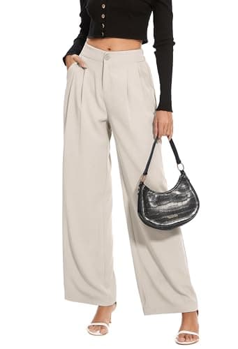 FUNYYZO Women Office Dress Solid Work Pants High Waisted for Women Business Long Lounge with Pockets A-Beige - Image 1