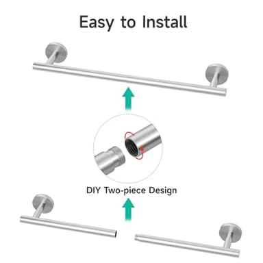 USHOWER Brushed Nickel Towel Bar, 24-Inch Towel Rack for Bathroom Wall Mounted, Thicken SUS304 Stainless Steel Towel Rod Modern Home Decor (Total Length 26-Inch) - Image 7