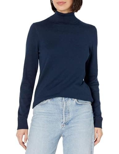 Amazon Essentials Women's Classic-Fit Lightweight Long-Sleeve Turtleneck Sweater (Available in Plus Size), Navy, Small - Image 1