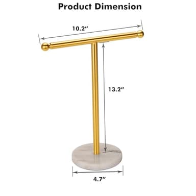 Kalitro Gold Towel Rack with Heavy Marble Base, Free Standing Hand Towel Holder Stand for Bathroom Stainless Steel T-Shape Brushed Gold - Image 6