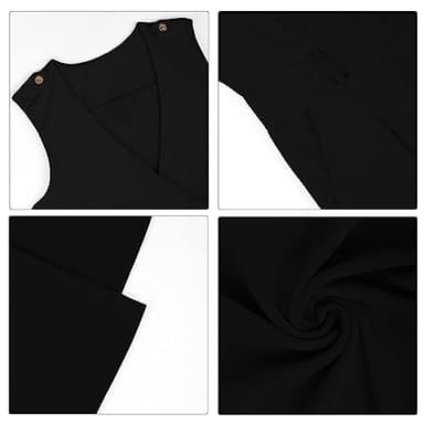 Pink Queen Women's Elegant V Neck Long Loose Belted Rompers Jumpsuits Black X-Large - Image 5