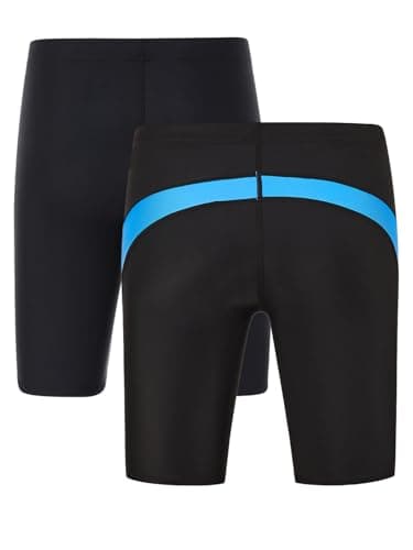 DEVOROPA 2 Pack Boys' Swim Jammers Youth Competitive Swim Team Suit Quick Dry Athletic Swimming Shorts UPF 50+ Black/Black-Blue XS - Image 3