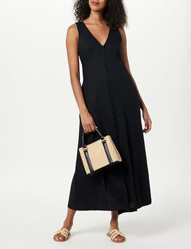 The Drop Women's Blanca Linen Button Front V-Neck Maxi Dress, Black, S - Image 4