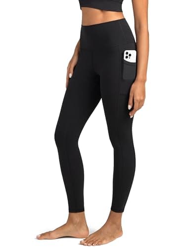 Colorfulkoala Women's High Waisted Tummy Control Workout Leggings 7/8 Length Yoga Pants with Pockets (L, Black) - Image 1