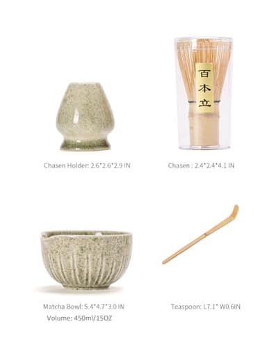 TANG PIN Matcha Set - Match Bowl with Spout and Whisk, 15 OZ, Matcha Scoop | Matcha Whisk Stand (Chasen Holder) - 4pc Perfect Matcha Kit for Matcha Tea Ceremony (Mottled Green) - Image 6