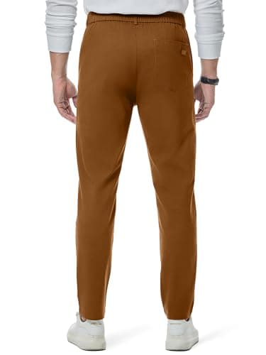 JMIERR Men's Stretch Chino Pants Business Casual Essentials Elastic Waist Classic Fit Tapered Cotton Twill Work Athletic Golf Dress Trousers, M, Camel Brown - Image 3